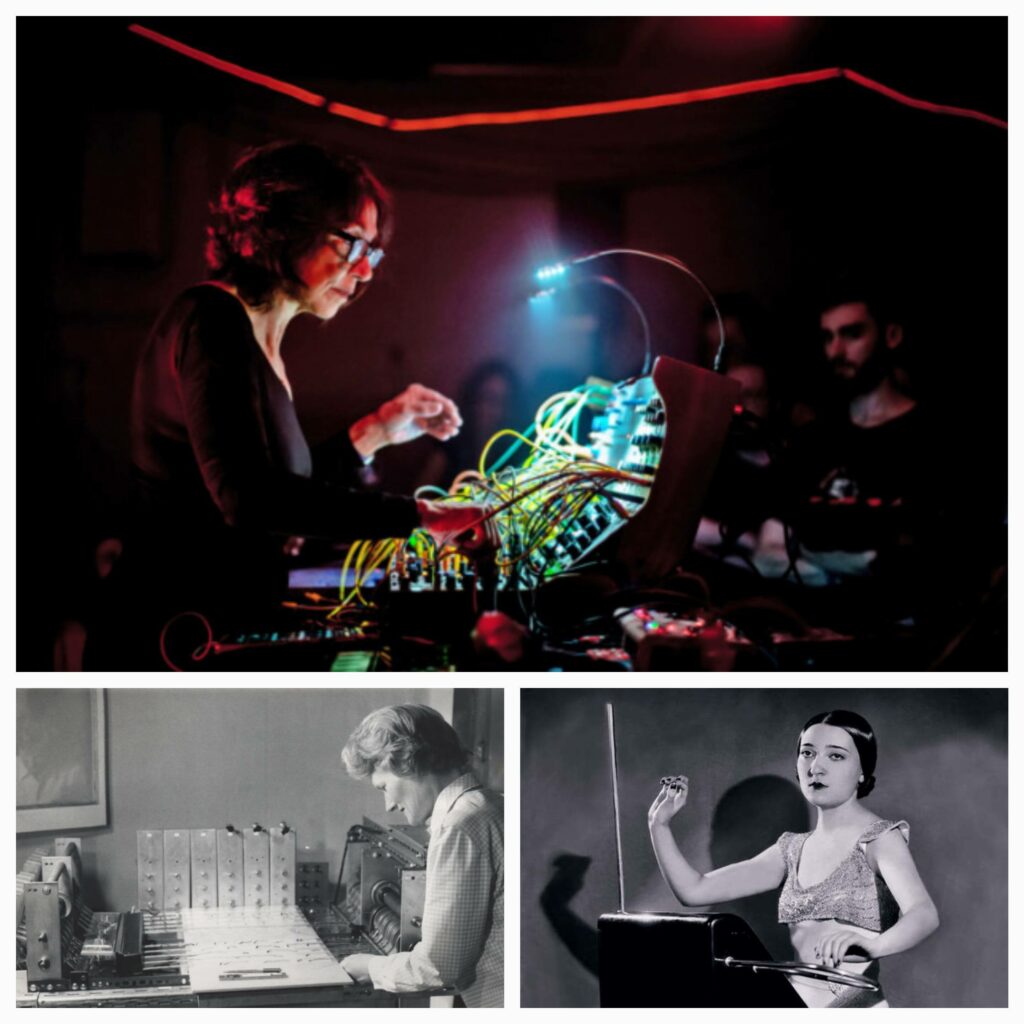 From the top : Suzanne Ciani, Daphne Oram, Clara Rockmore representing women that shaped the synthesizers technology 