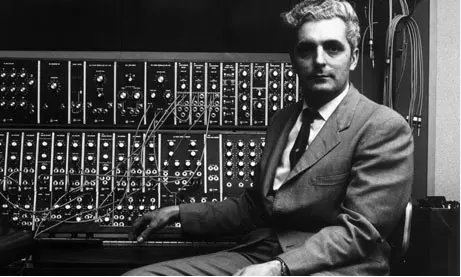 Robert Moog with his keyboard controlled Moog modular Synthesizer